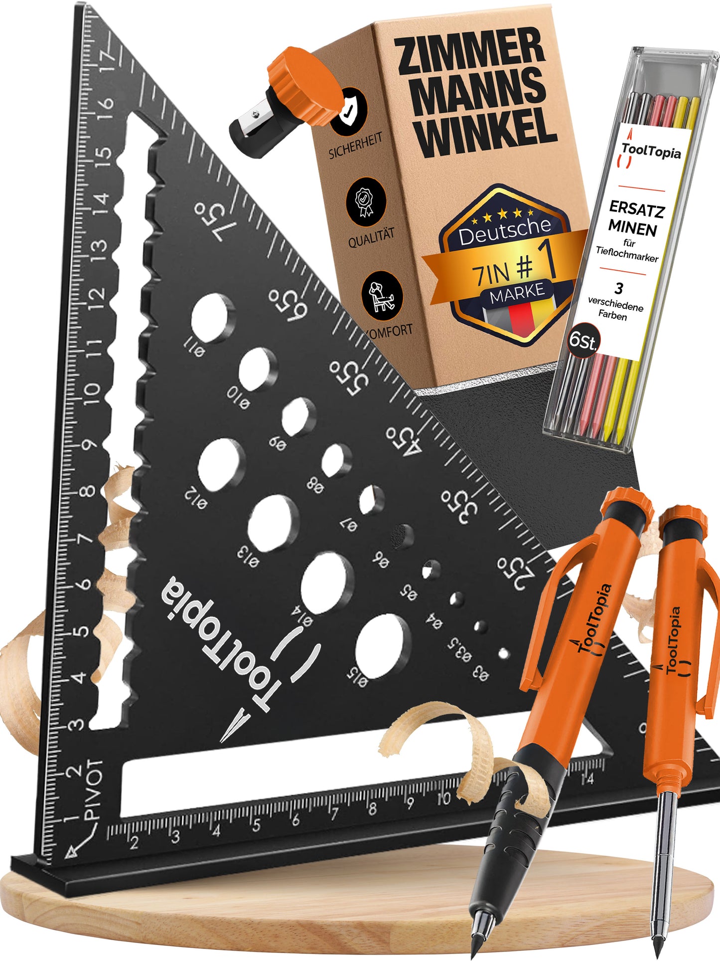 Zimmermannswinkel mit Tieflochmarker Set