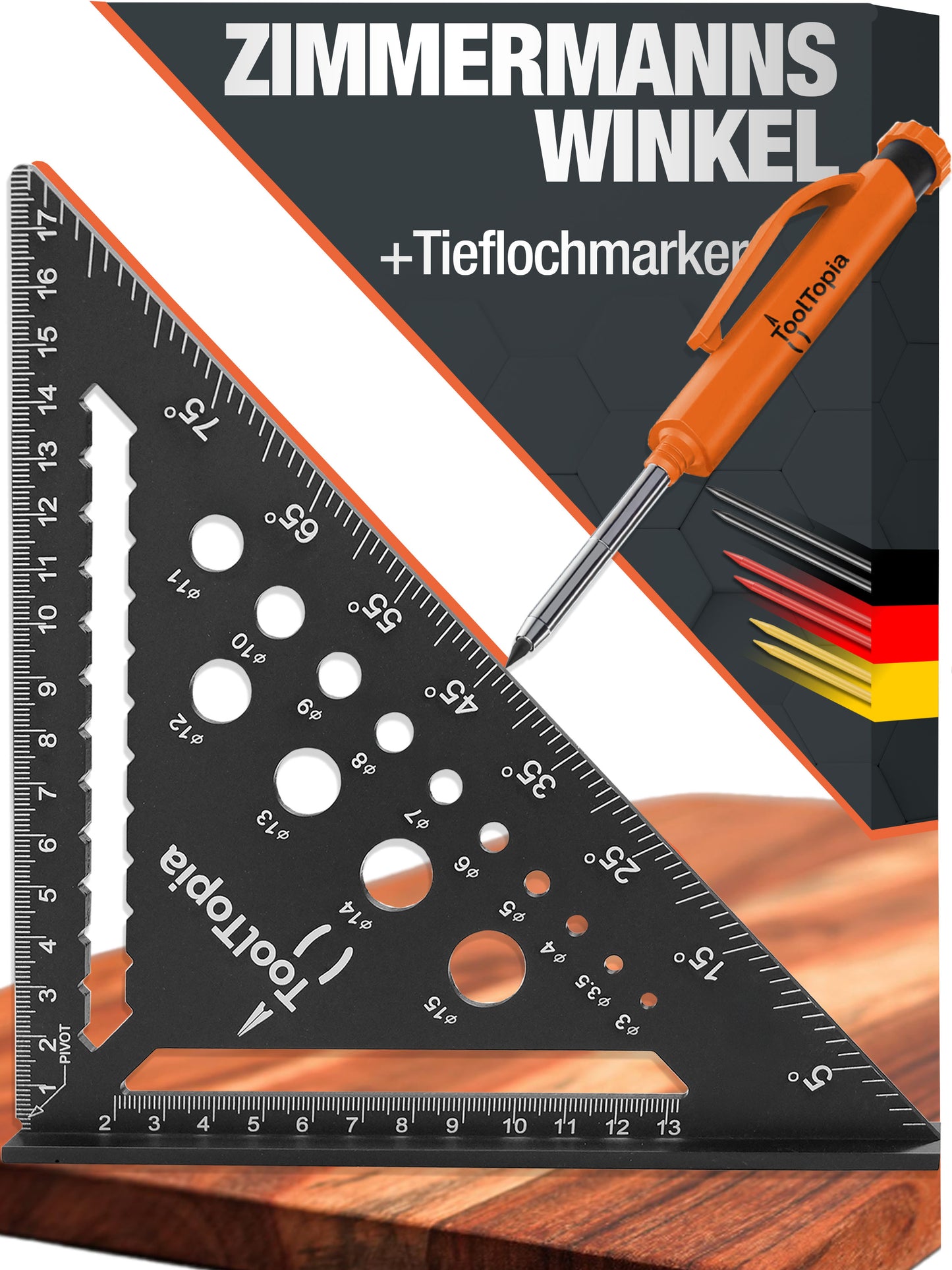 Zimmermannswinkel mit Tieflochmarker Set