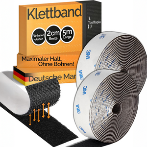 Klettband Selbstklebend Extra Stark - Schwarz